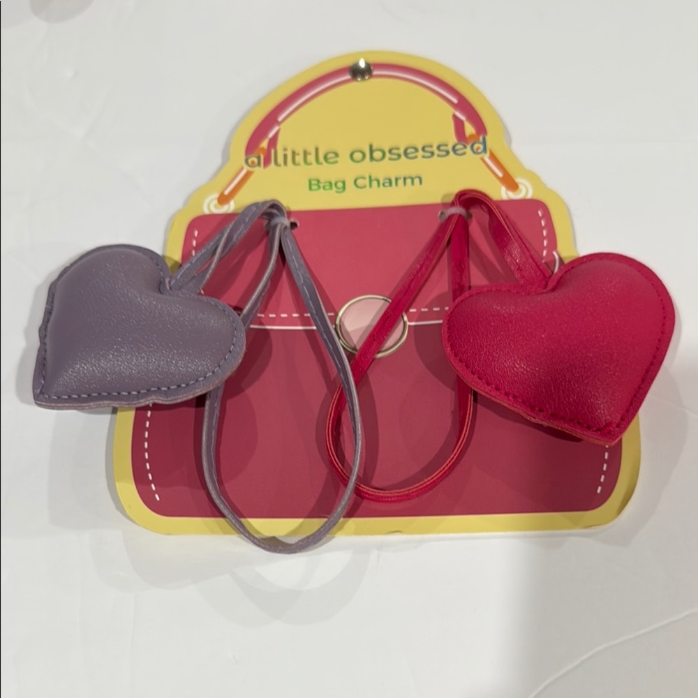Heart-Shaped Bag Charm Set - Purple and Pink